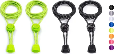 Produktbild von SCHNÜRRLIE elastische Schnürbänder 2er-Set ohne Schuhe Binden - Schnürsenkel mit Schnellverschluss für Kinder Erwachsene - 100 cm Gelb-Grün & Schwarz