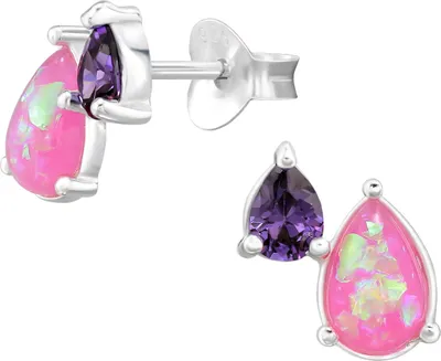 Produktbild von Ohrringe Ohrstecker 925 Sterling Silber mit Zirkonia und synthetischen Opal