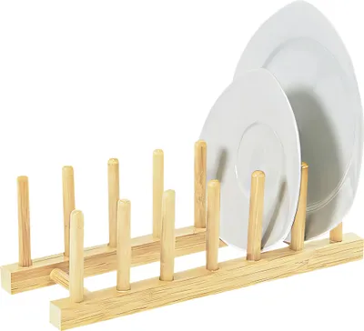 Produktbild von TELLERSTÄNDER 6 Teller Bambus Brettchenständer Holz Abtropfständer Deckelhalter Tellerhalter Tellerregal Halter Geschirr Teller, Tassen, Topfdeckel Ständer 36