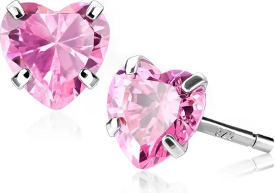 Produktbild von Ohrstecker 925 Sterling Silber Damen Ohrringe Herz Heart Zirkonia Kristall Geschenk silber-rosa 6 mm