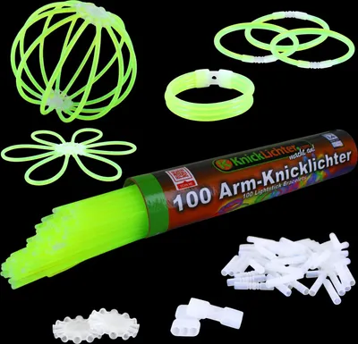 Produktbild von 100 grüne Arm-Knicklichter incl. 100 TopFlex, zwei 3fach und 2 Ballverbinder – e Qualität aus DE