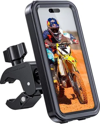 Produktbild von Wasserdichte Telefonhalterung für Motor und Fahrrad mit Schnellentkopplung, Touchscreen und 360° Rotation für Smartphones von 4,7 bis 6,9 Zoll