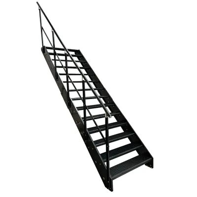 Produktbild von Wangen- Stahltreppe Gitterroststufen 14 Stufen Geländer Links - Verzinkt & Anthrazit pulverlackiert - (B x H x T) 60 x 266 x 272 cm