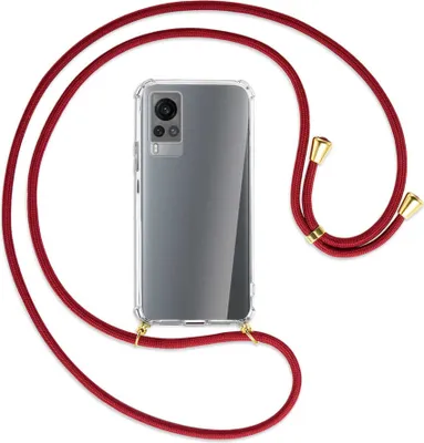 Produktbild von Handykette Backcover-Schutzhülle mit Band (Metall goldfarben) für vivo X60 - dunkelrot