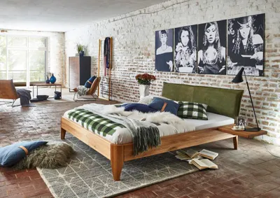 Produktbild von Bett Fano Sonderl. 180x220 Sonderhöhe 45 Wildeiche Polsterkopfteil Velours Grün