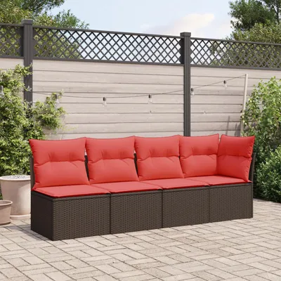 Produktbild von Gartensofa mit Kissen 4-Sitzer Braun Poly Rattan