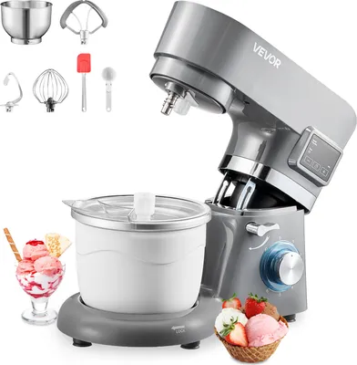 Immagine prodotto di VEVOR gelatiera 1,7 L gelatiera a 6 velocità con display digitale a LED e timer, pala mescolatrice, gancio per impasto e paraspruzzi, per frozen yogurt fai da te, sorbetto gelato alla frutta grigio 1400 W