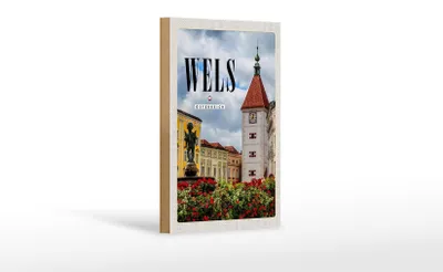 Produktbild von Holzschild Reise 12x18 cm Wels Österreich Kirche Mittelalter