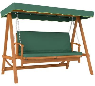 Produktbild von Hollywoodschaukel mit Sonnendach, 3-Sitzer Echtholz-Gartenschaukel aus Fichtenholz mit Liege-Funktion, gepolsterte Sitze, pulverbeschichtete Metallketten, bis 330 kg, Dunkelgrün, 236 x 130 x 181 cm