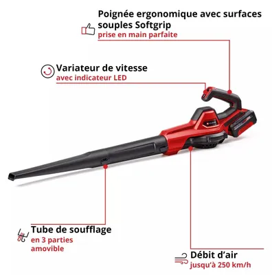 Immagine prodotto di Einhell GE-UB 18/250 Li E (1x4,0Ah) Rechargeable battery 3433560 Cordless blower, Blower + battery, + charger, Soft grip 18 V