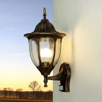 Produktbild von Außenleuchte Wand Terrasse Hof IP44 mit Bewegungsmelder Kupfer E27 Glas Aluminium Rustikal Außenlampe Wand