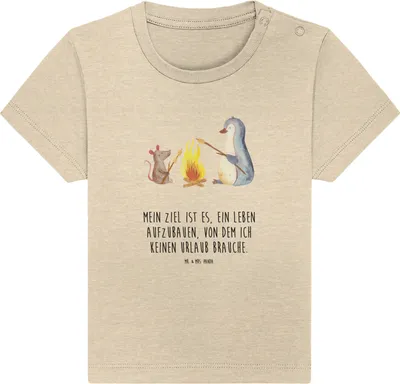 Produktbild von Mr. & Mrs. Panda Organic Baby Shirt Pinguin Lagerfeuer 0. - 6. Monat - Natural Raw - Geschenk, , Kinder T-Shirt, Feuer, Job, Büro, Baumwolle, Grillen, Maus, Babyshirt