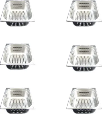 Produktbild von AcMax 6 Stück GN 2/3 Gastronormbehälter GN-Behälter Edelstahl  9,5 Liter Tiefe 150mm gelocht
