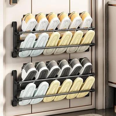 Produktbild von Wand Schuhorganizer platzsparender Schuhhalter ohne Bohren schwarzer multifunktionaler Schuhständer - ShoeRack