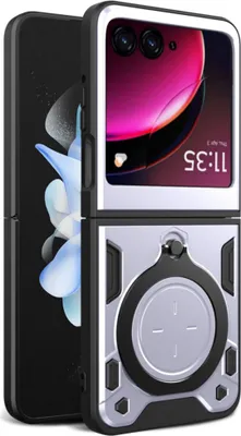 Obrázek produktu pro Pouzdro pro Motorola Razr 50 dvojvrstvé odolné pouzdro s kruhovým stojánkem na prsten Stříbro