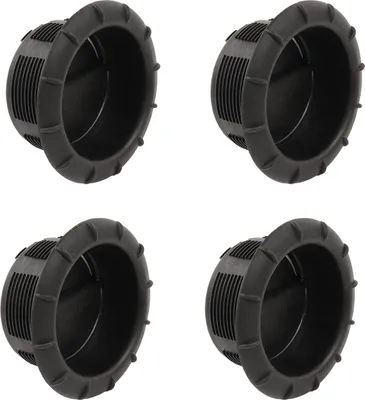 Four black plastic fittings are arranged in a 2x2 grid against a white background.