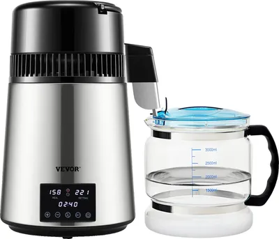 Obrázek produktu pro Destilační přístroj na vodu, rychlost destilace 1,5 l/h, objem 4 l, nerezová ocel 304, stříbrná barva
