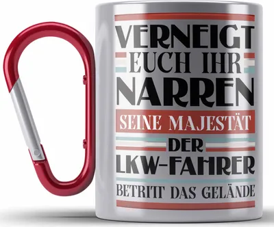 Produktbild von Trendation - LKW Fahrer Geschenk Edelstahl Tasse Karabiner Geschenke Zubehör Lustig Mann Lkwfahrer Geschenkidee Edelstahl Tasse Karabinern mit Spruch (Rot)