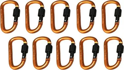 Produktbild von Karabinerhaken-Set, 10 Stück, orange, Tragfähigkeit 100 kg – ideal zum Befestigen