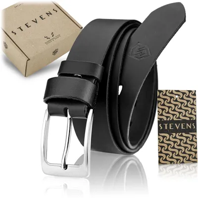 Zdjęcie produktu dla Pasek męski skórzany czarny STEVENS 3,5 cm do jeansów i eleganckich spodni 85cm