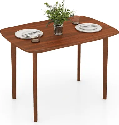 Image de Table de salle à manger rectangulaire pour 2 à 4 personnes, finition noyer, pieds en bois d'hévéa