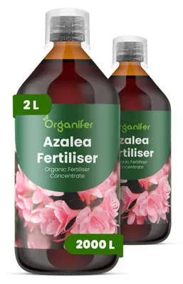 Obrázok produktu pre Azalka, tekuté hnojivo, 2x 1 liter – vzorec NPK 3-4-3 – pre kvitnúce rastliny – pre bohaté kvitnutie a silné korene – podporuje vitalitu a zdravé listy – organické