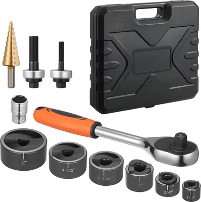 Produktbild von SucceBuy 12,7-50,8 mm Ratschen-Ausbrechset mit SLUG-Buster-Funktion, Werkzeugset fš¹r Aluminium, Weichstahl, Fiberglas und Kunststoffe, 6 Matrizen in verschiedenen Gr??en, gefertigt aus 40Cr Stahl