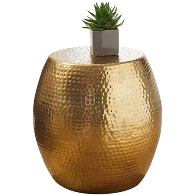 Produktbild von Beistelltisch 42 x 42 x 42 cm Aluminium Gold Dekotisch Orientalisch Rund, Designer Ablagetisch Metall Modern, Anstelltisch Schmal , Kleiner Hammerschlag Abstelltisch