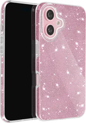 Immagine prodotto di Avizar, custodia glitterata per iPhone 16, custodia ibrida per cellulare con bordo metallico, rosa chiaro