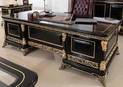 Produktbild von Casa Padrino Luxus Barock Schreibtisch Schwarz / Gold - Prunkvoller Massivholz Bürotisch - Barock Büromöbel - Edel & Prunkvoll