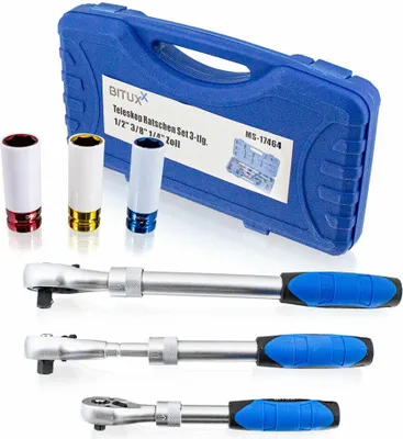 Produktbild von Bituxx Teleskop Ratschen Set 3tlg inkl. Felgenschutznüsse Set 3tlg Blau MS-17768