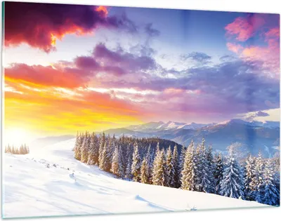 Produktbild von Bilder auf glas - Berge Schnee Winter - 120x80cm - Glasbilder - Wandbilder - Kunstdruck - zum Aufhängen bereit - Wanddekoration aus Glas - Glas Bilder - Wandbild auf Glas - Einteilig - GAA120x80-3605