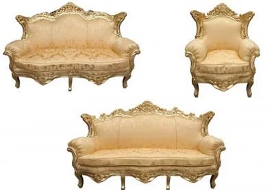 Produktbild von Casa Padrino Barock Wohnzimmer Set Gold Blumen Muster / Gold - 3er Sofa, 2er Sofa, Sessel