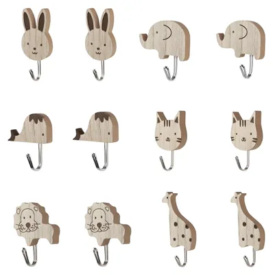 Productafbeelding van Set van 12 houten dierenhaken voor kinderen