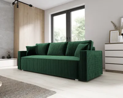 Produktbild von Sofa mit Schlaffunktion NOEMI Schlafsofa mit Bettkasten Couchgarnitur Couch Cordstoff Wohnzimmersofa Bettsofa Polstersofa Klappsofa Grün PS14