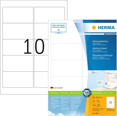 Produktbild von Adressetiketten Premium A4, weiß 96x50,8 mm Papier matt 1000 St.