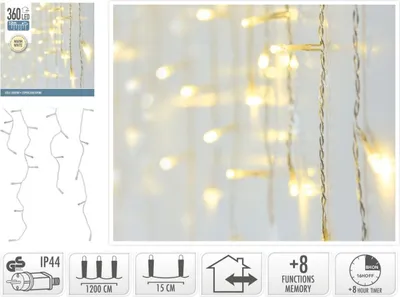 Produktbild von Lichtervorhang 360 LED Timer Warmweiß Transparent