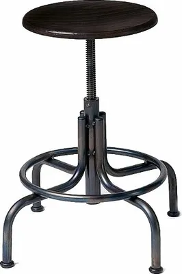 Produktbild von Lambert Industrie Hocker niedrig Gestell Eisen pulverbeschichtet schwarz, Sitz Buche schwarz gebeizt, lackiert, H 45 - 65 cm, D 54 cm, Sitz D 33 cm 54840