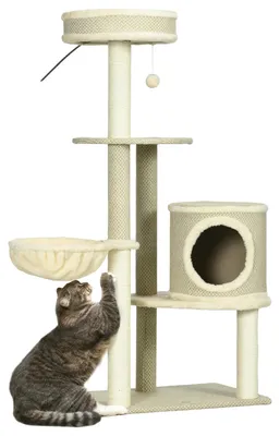 Produktbild von Katzenkratzbaum - Kratzsäule - 124 cm Hoch - 4 Ebenen - Höhle Korb Spielball - Sisal