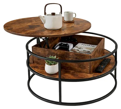 Obrázek produktu pro Relaxdays konferenční stolek, výškově nastavitelný, odkládací stolek s úložným prostorem, HD 46 x 80 cm, zvedací deska, MDF, železo, hnědá/černá