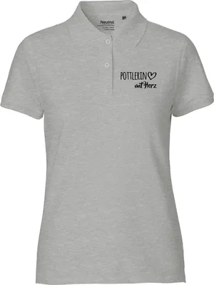 Produktbild von Huuraa Damen Polo Shirt Pottlerin mit Herz M Sport Grey Bio Baumwolle Fairtrade Poloshirt Geschenkidee