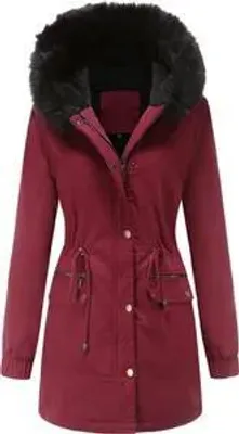 Produktbild von ASKSA Damen Winterjacke Wintermantel Baumwolljacke Warm Dickere Reißverschluss Tasche Mantel, B-Weinrot, 4XL