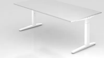 Produktbild von Schreibtisch Mika | Weiß | Weißes Gestell | BxT 200x100cm | Arbeitshöhe 65-85cm | höhenjustierbar, 1cm Raster | C-Fuß-Gestell | Rechteckform