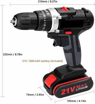 Produktbild von 3in1 Akkuschrauber, Akku Bohrschrauber Set, Schlagbohrmaschinen, 25 Gänge Drehmomenten, Doppelte variable Geschwindigkeitsregelung, LEDs, 2 Akkus