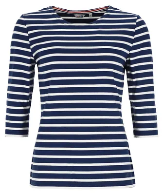 Produktbild von modAS Bretonisches Damenshirt mit 3/4-Arm - Streifenshirt Ringelshirt Basic Shirt Gestreift aus Baumwolle in Blaumelange/Weiß Größe 48