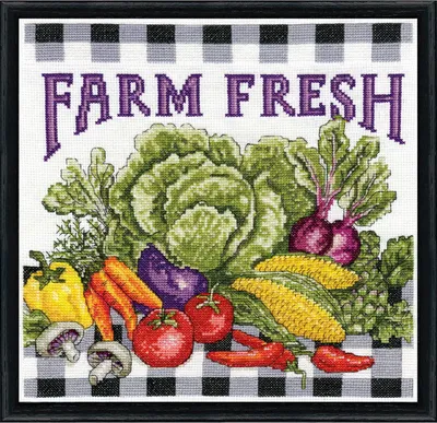 Produktbild von Design Works Kreuzstich Stickpackung "Frisch vom Bauernhof", Zählmuster, 25x25cm