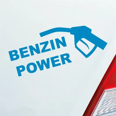 Produktbild von Auto Aufkleber Benzin Power Hoher Verbrauch Tanken 19x7 cm Hellblau Sticker Heckscheibenaufkleber