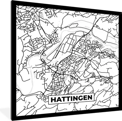 Produktbild von MuchoWow® Gerahmtes Poster Hattingen - Stadtplan - Karte 40x40 cm - Poster mit Schwarzem Bilderrahmen Wandposter Rahmen Foto Bilder - Mit Rahmen - Wanddekoration Schlafzimmer