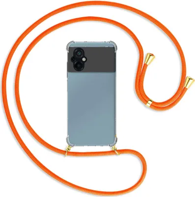 Produktbild von Handykette Backcover-Schutzhülle mit Band (Metall goldfarben) für Xiaomi Poco M5 (6.58'') - neonorange
