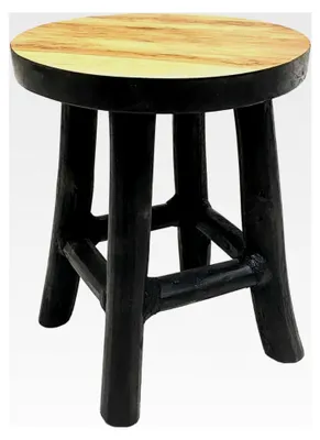 Produktbild von Runder Blumenhocker aus Teakholz 17 x 15 cm - schwarz/natur - Holz Pflanzenhocker mit 4 Füßen